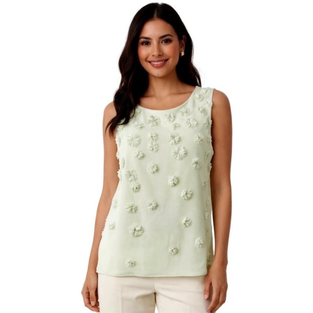 Ann Taylor Light Green Floral Applique Sleeveless Top S Soft Femininity 48-020